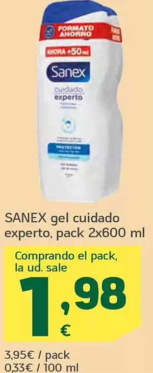 SANEX gel cuidado experto, pack 2x600 ml