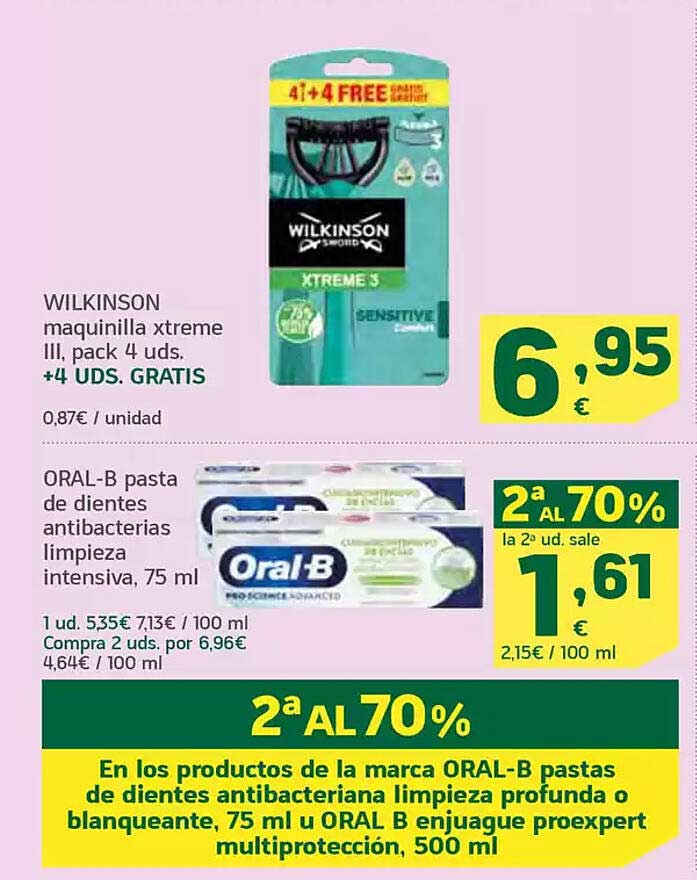 WILKINSON maquinilla xtreme III, pack 4 uds. +4 UDS. GRATIS  
ORAL-B pasta de dientes antibacterias limpieza intensiva, 75 ml  