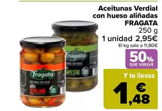 Aceitunas Verdial con hueso aliñadas FRAGATA