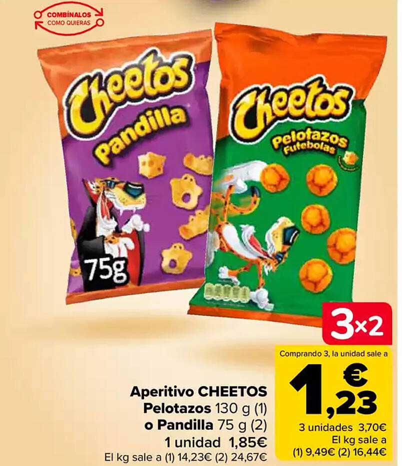 Aperitivo CHEETOS Pelotazos 130 g (1) o Pandilla 75 g (2)