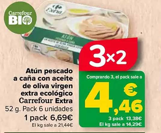 Atún pescado a caña con aceite de oliva virgen extra ecológico Carrefour Extra