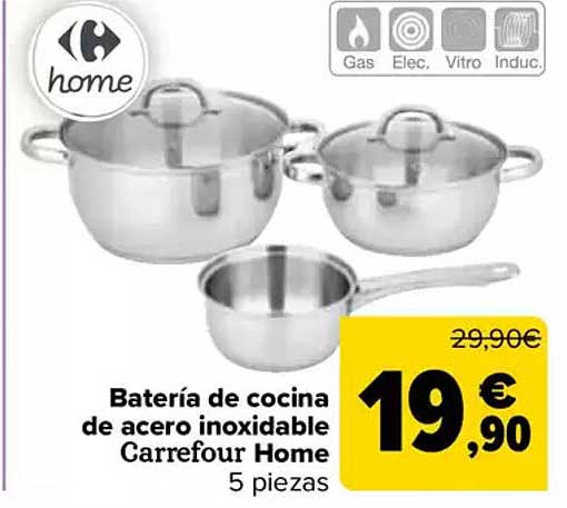 Batería de cocina de acero inoxidable Carrefour Home 5 piezas