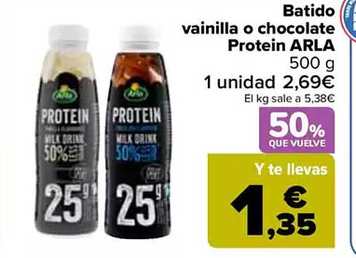 Batido vainilla o chocolate Protein ARLA