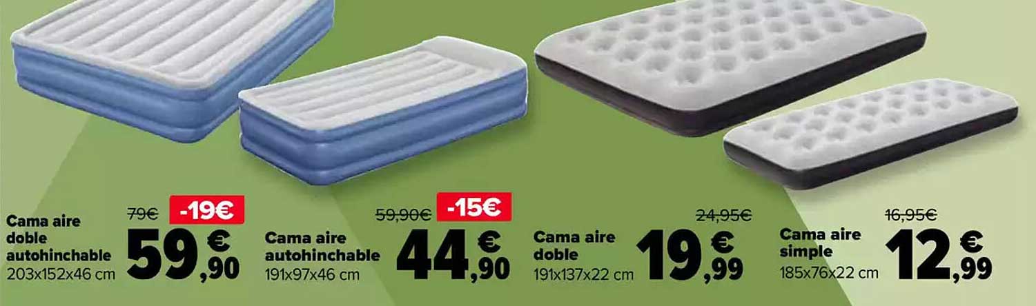 Cama aire doble autoinflable  
Cama aire doble autoinflable  
Cama aire doble  
Cama aire simple  