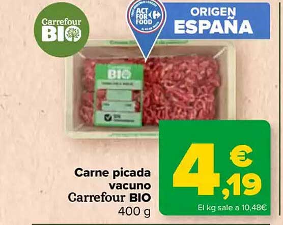 Carne picada vacuno Carrefour BIO