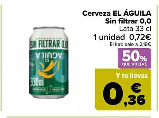 Cerveza EL ÁGUILA Sin filtrar 0,0