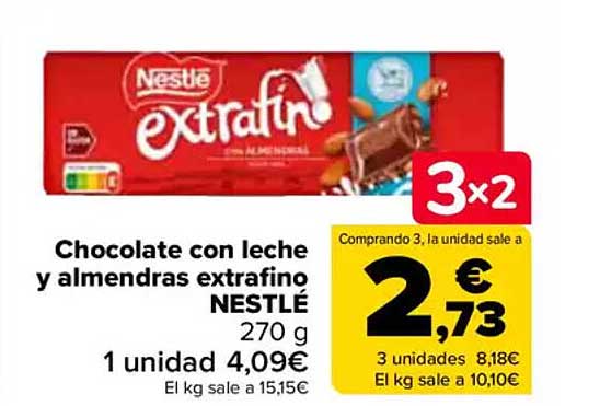 Chocolate con leche y almendras extrafino NESTLÉ