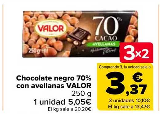 Chocolate negro 70% con avellanas VALOR