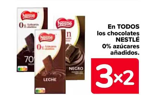 Chocolates NESTLÉ 0% azúcares añadidos.