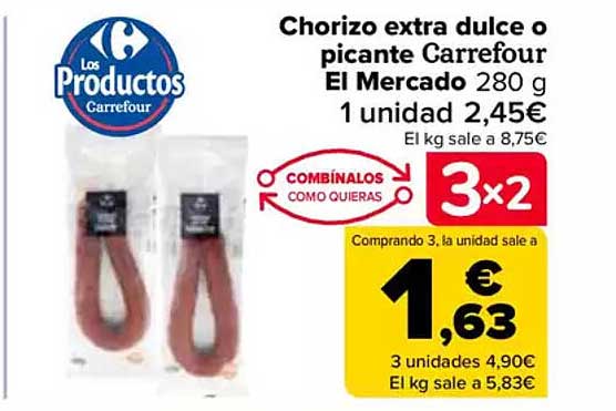 Chorizo extra dulce o picante Carrefour