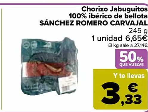 Chorizo Jabuguitos 100% ibérico de bellota SÁNCHEZ ROMERO CARVAJAL