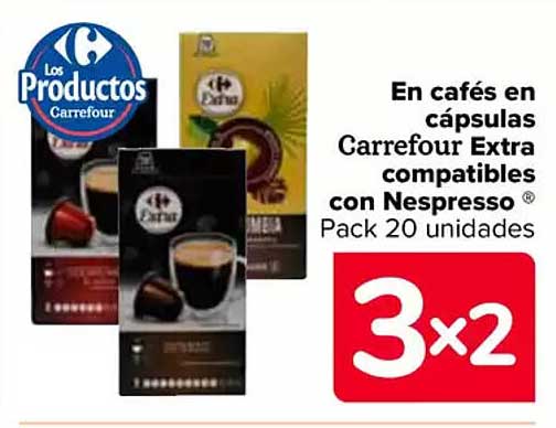 En cafés en cápsulas Carrefour Extra compatibles con Nespresso ® Pack 20 unidades