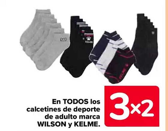 En TODOS los calcetines de deporte de adulto marca WILSON y KELME.