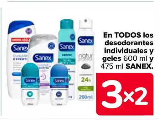 En TODOS los desodorantes individuales y geles 600 ml y 475 ml SANEX.