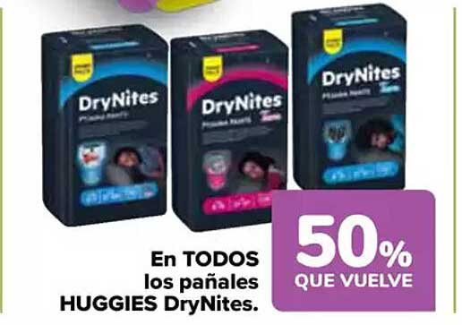 En TODOS los pañales HUGGIES DryNites.