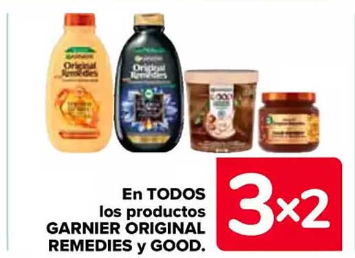 En TODOS los productos GARNIER ORIGINAL REMEDIES y GOOD.