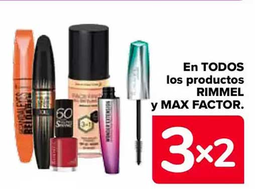 En TODOS los productos RIMMEL y MAX FACTOR.