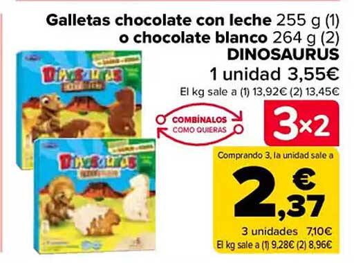 Galletas chocolate con leche o chocolate blanco DINOSAURUS