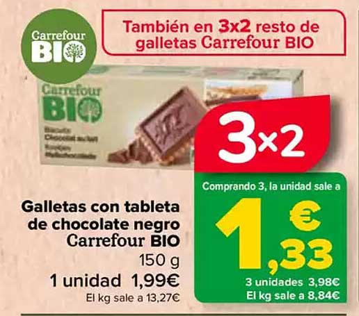 Galletas con tableta de chocolate negro Carrefour BIO