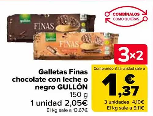 Galletas Finas chocolate con leche o negro GULLÓN