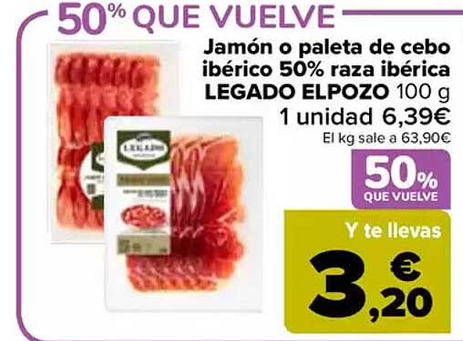 Jamón o paleta de cebo ibérico 50% raza ibérica LEGADO ELPOZO