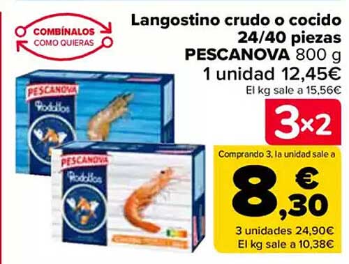 Langostino crudo o cocido 24/40 piezas PESCANOVA 800 g