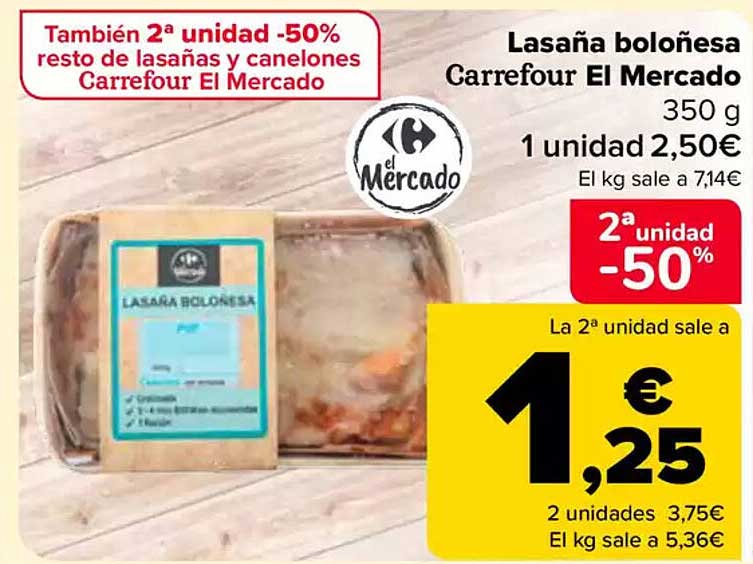 Lasaña boloñesa Carrefour El Mercado