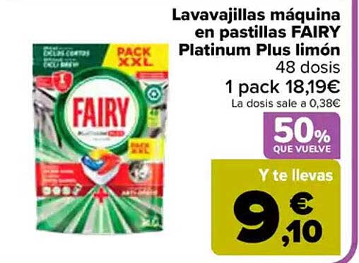 Lavavajillas máquina en pastillas FAIRY Platinum Plus limón