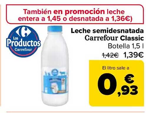 Leche semidesnatada Carrefour Classic