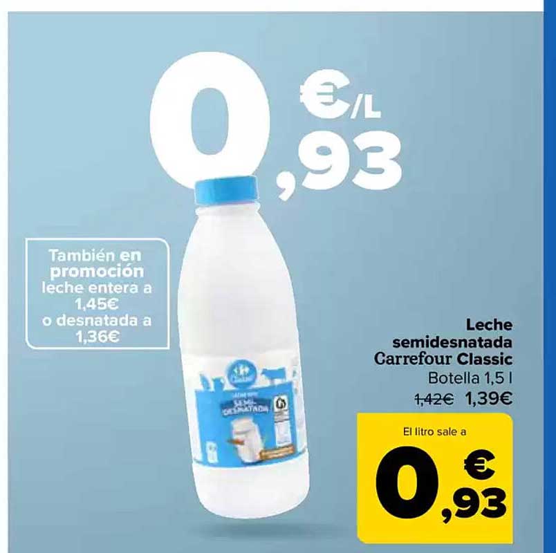 Leche semidesnatada Carrefour Classic