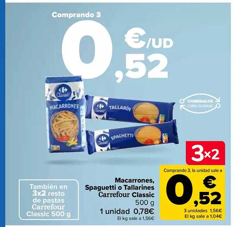 Macarrones, Spaguetti o Tallarines Carrefour Classic