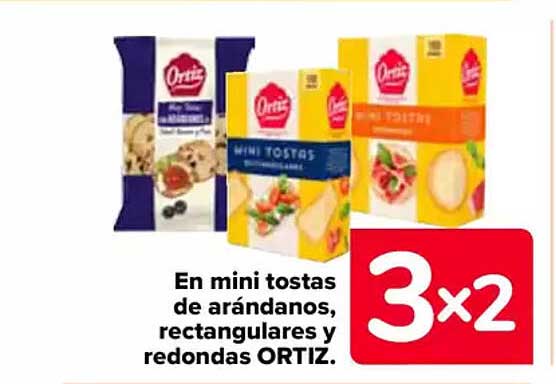 Mini tostadas de arándanos, rectangulares y redondas ORTIZ