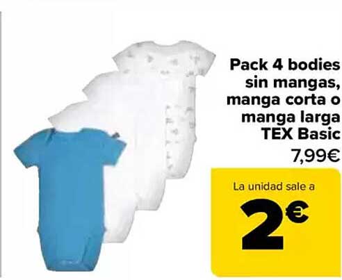 Pack 4 bodies sin mangas, manga corta o manga larga TEX Basic