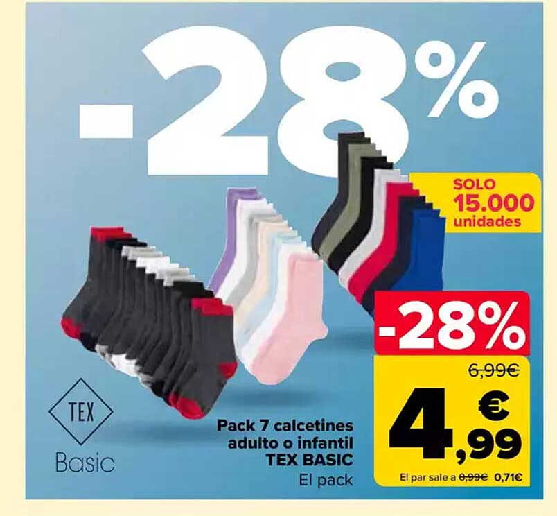 Pack 7 calcetines adulto o infantil TEX BASIC