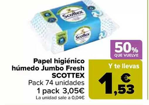 Papel higiénico húmedo Jumbo Fresh SCOTTEX