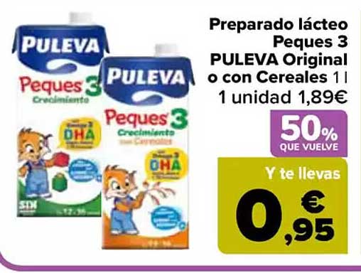 Preparado lácteo Peques 3 PULEVA Original o con Cereales 1 l