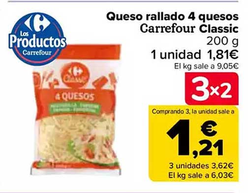 Queso rallado 4 quesos Carrefour Classic