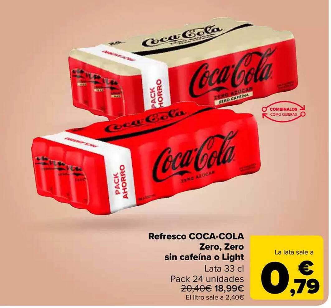 Refresco COCA-COLA Zero, Zero sin cafeína o Light