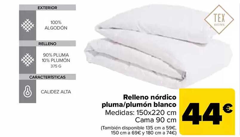 Relleno nórdico pluma/plumón blanco