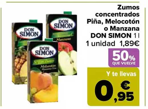 Zumos concentrados Piña, Melocotón o Manzana DON SIMON