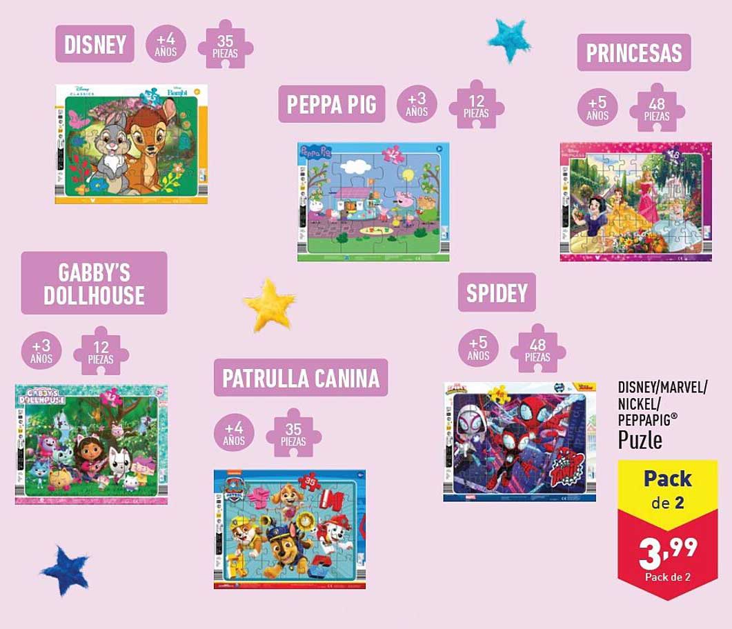 Disney Puzzle  
Peppa Pig Puzzle  
Gabby's Dollhouse  
Patrulla Canina  
Princesas Puzzle  
Spidey Puzzle  