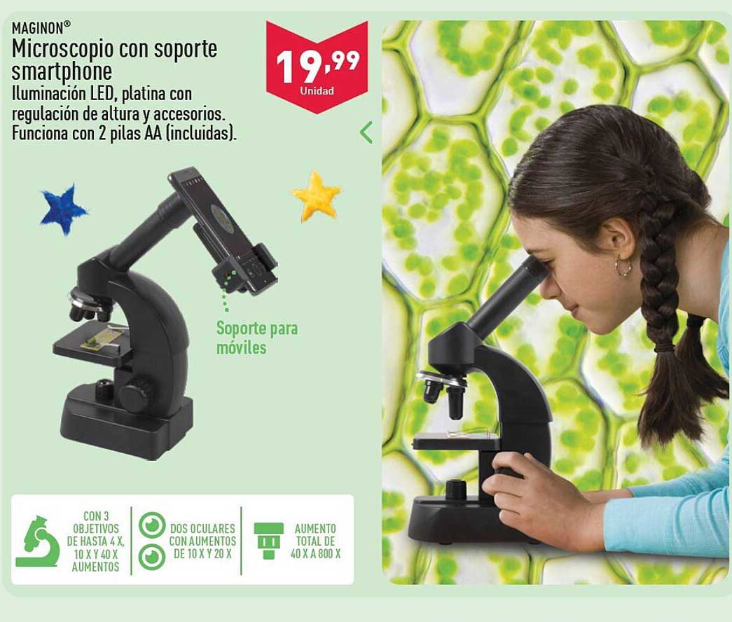 Microscopio con soporte smartphone