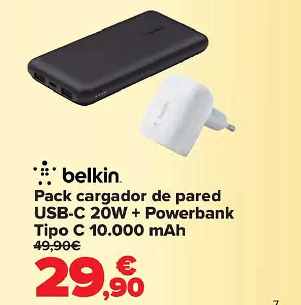 Pack cargador de pared USB-C 20W + Powerbank Tipo C 10.000 mAh