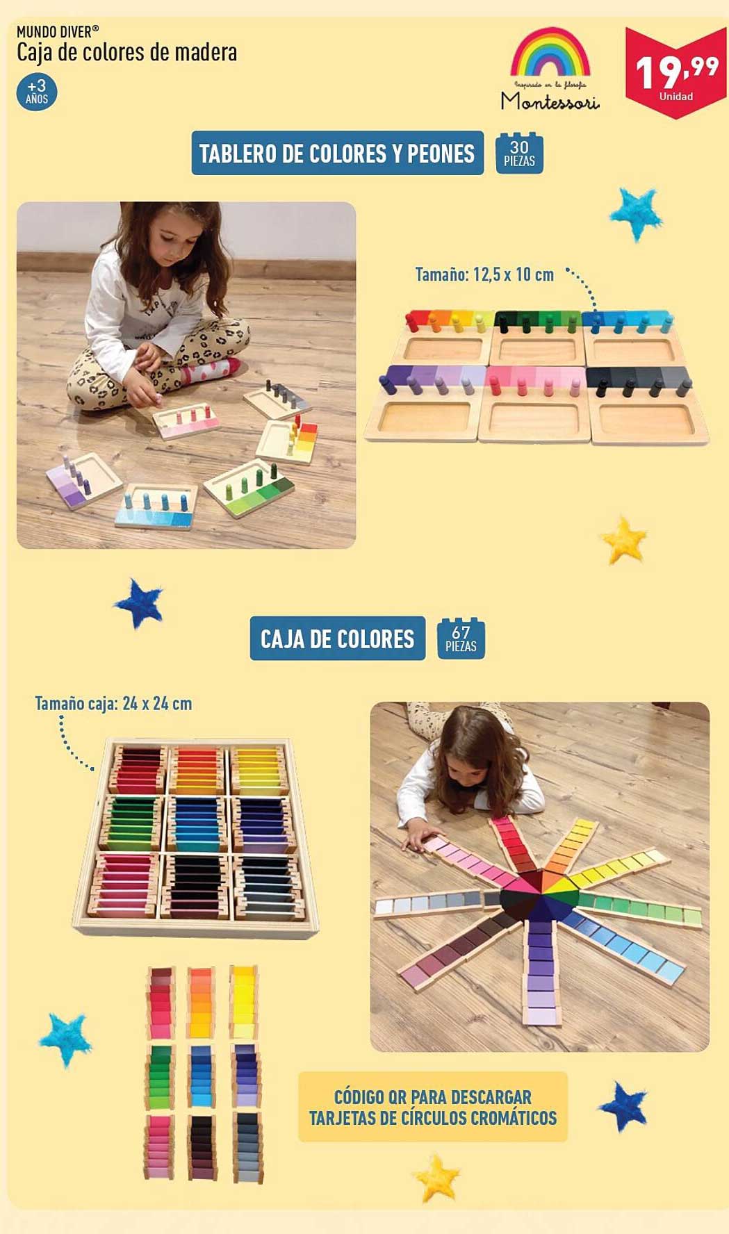 Tablero de colores y peones  
Caja de colores