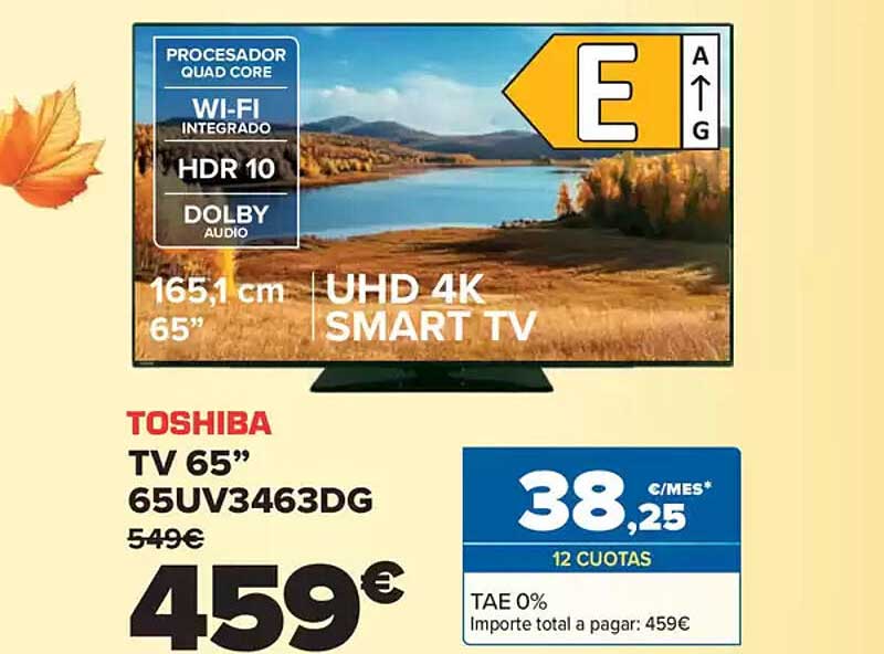 TOSHIBA TV 65” 65UV3463DG UHD 4K SMART TV