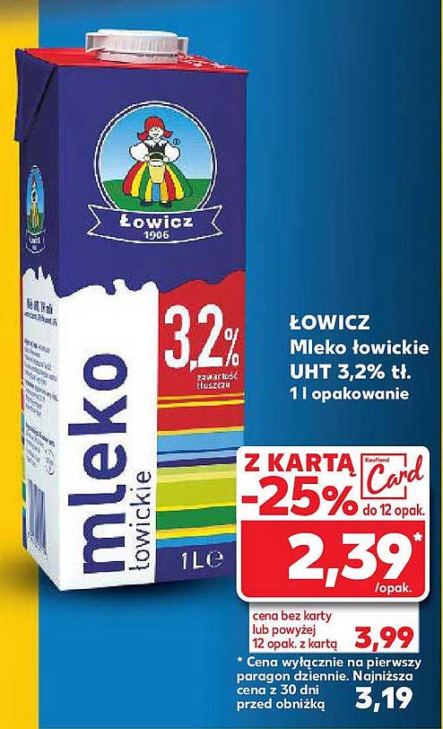 ŁOWICZ Mleko łowickie UHT 3,2% tł. 1l opakowanie