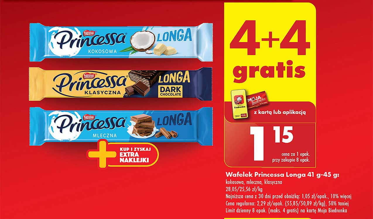 Wafelek Princesa Longa: Kokosowa, Klasyczna, Mleczna, Dark Chocolate