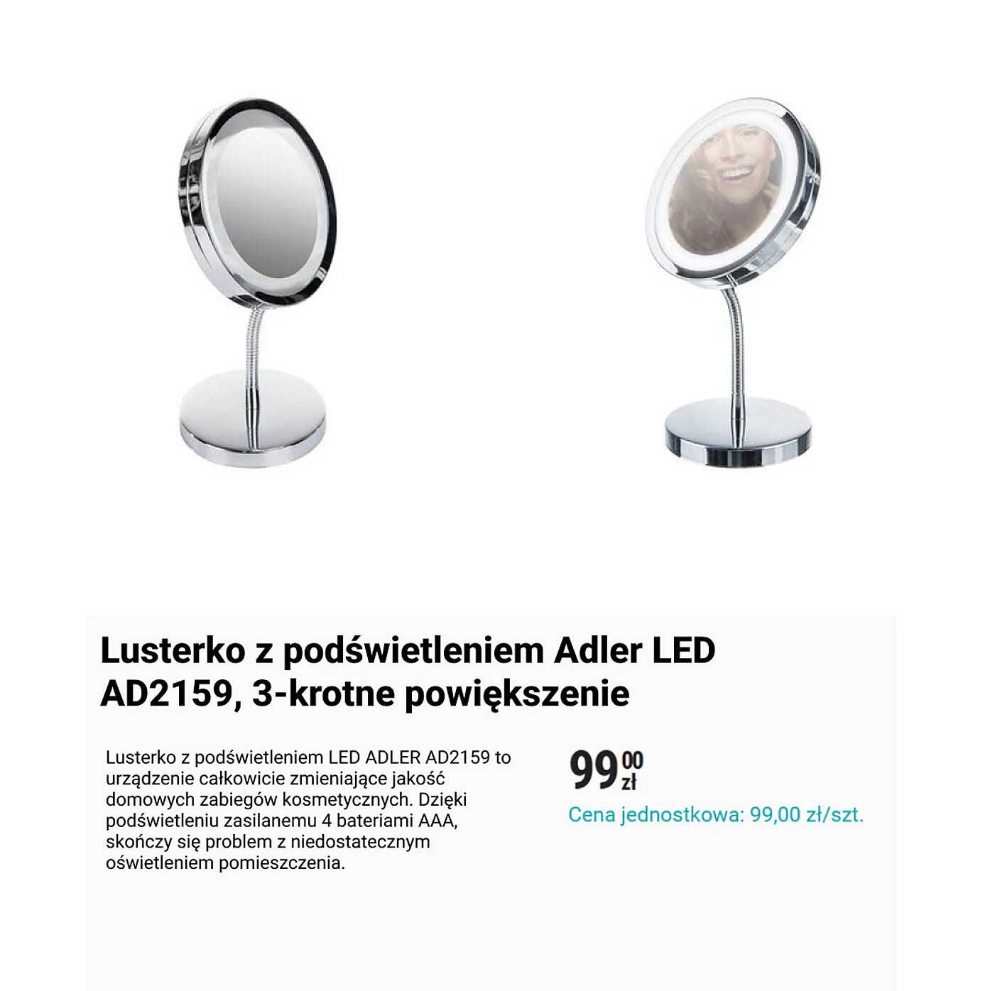 Lusterko z podświetleniem Adler LED AD2159, 3-krotne powiększenie
