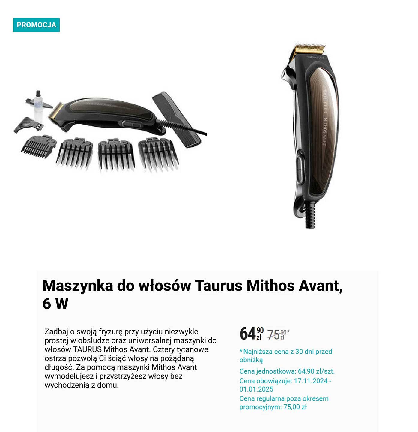 Maszynka do włosów Taurus Mithos Avant, 6 W