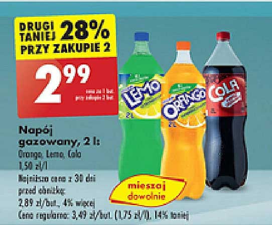 Napój gazowany, 2 l: Orange, Lemo, Cola